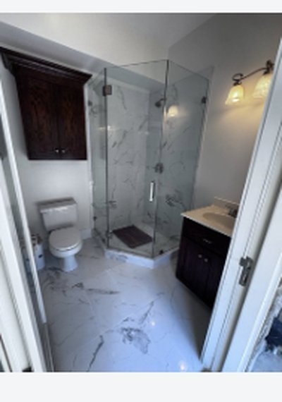 Same bathroom fully restored after ERT's burst pipe water damage repair in Charlotte NC